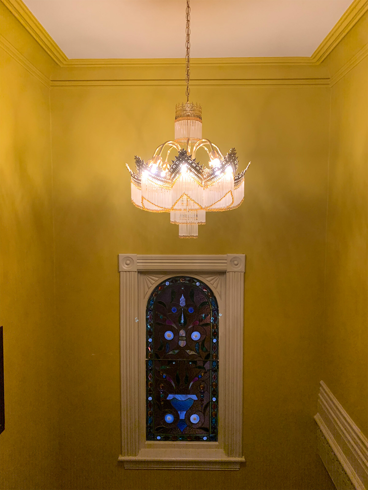 Expertly Restored Victorian Stained Glass Window & Chandelier