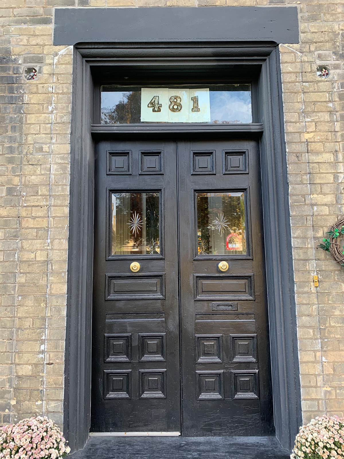 Black Painted Victorian Home Entry With Doors & Window